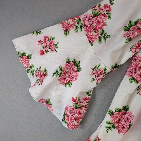 NWT One More Thyme Pink Roses White Blouse Women's Plus 3X Flared Sleeve Peasant - Picture 4 of 10